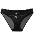 Bragas de encaje floral negro con paneles de malla transparente y puente de algodón - S / Negro