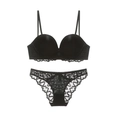Französisches schwarzes Spitzenunterwäsche-Set mit Satincups und U-förmigem Rücken - Schwarz
