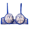 Elegante koningsblauwe kanten bh met bloemenborduursel en ondersteunende beugels - Blauw