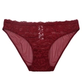 Bragas de encaje floral rojo oscuro para mujer con forro de algodón en la entrepierna - S / Burdeos