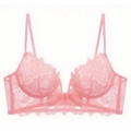 Pink French lace plunge bra with delicate embroidery and thin straps for women - S / Tops / Pink