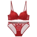 Conjunto de lencería de encaje rojo de estilo francés con bordado floral - 70B / Top Y Pantalón / Rojo