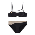 French style seamless black lingerie set with sheer mesh patchwork and thin straps - S / Black Bandeau Bra And Panty