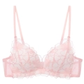Lace bralette for women with floral embroidery and deep V-neck in light pink - 70B / Pink