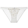 Slip in mesh bianca trasparente con ricami floreali e pois su sfondo bianco pulito - Taglia S / Bianco