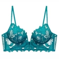 Soutien-gorge en dentelle bleu paon transparent avec broderie en V et fines bretelles - Vert