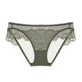 Elegante olijfgroene Franse kanten slip met transparant gaas en wimperkant details - S / Legergroen
