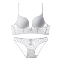 Conjunto de lencería de encaje blanco con sujetador push-up y braga transparente - 70B / Blanco