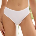 Detailed view of seamless white ice silk panties for women with breathable cotton crotch - S / White