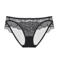 Bragas de encaje negro elegante para mujer con malla transparente y ribete floral suave - S / Negro