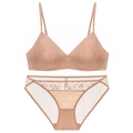 Set lingerie sexy in pizzo nude stile francese con reggiseno senza ferretto e slip - 75B / Nudo