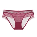 Elegante braga de encaje rojo vino para mujer con malla floral transparente y talle bajo - S / Burdeos