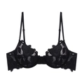 Detalle de cerca del sujetador con bordado floral de encaje negro y malla transparente - Negro (093B)