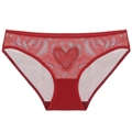 Slip in rete rossa trasparente con ricamo a cuore e bordi a conchiglia rifiniti - Rosso