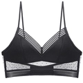 Bralette de encaje negro sin espalda estilo francés con copas de malla de lunares - S (70A/B/C) / Negro