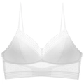 Detalle de bralette blanco con espalda descubierta de encaje con malla y banda ancha a rayas - S (70A/B/C) / Blanco