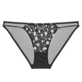 Culotte élégante en résille noire pour femme avec broderie florale blanche délicate - Noir