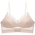 Bralette de encaje francés con espalda descubierta y textura de lunares en beige - S (70A/B/C) / Color Piel