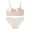Elegant off-white lace lingerie set with leaf patterns and adjustable straps - 70B / Nude Set