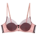 French style deep V lace bra in dusty rose satin with mesh details and V hardware - 70A / Tops / Purple Pink