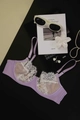 Detail of lavender eyelash lace bra with white floral mesh and elegant French design - 75B / White Purple
