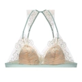 French mint green lace triangle bralette with floral embroidery and wireless design - S / Mint Green