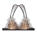 French style triangle cup bra with black floral embroidery and halter neck straps - S / Black
