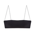 Close-up of minimalist black seamless bandeau with ultra-thin spaghetti straps - S / Black Top
