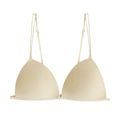 Minimalist beige seamless triangle bra with thin adjustable straps and ribbed texture - Champagne