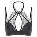 Bralette en dentelle noire style français avec encolure licou et tissu scintillant - S / Haut Noir