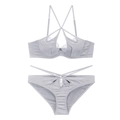 Dettagli del set lingerie in raso grigio con pizzo ciglia e spalline incrociate sottili - Grigio