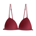 Dark red triangle cup wireless bra with thin straps and ribbed texture seamless design - Red
