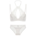 Ensemble lingerie sexy en dentelle blanche style français avec licou et broderies fleurs - S / Ensemble Zirconium Blanc