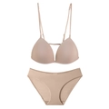 Set intimo senza cuciture color carne con spalline sottili e texture a coste - S / Nudo