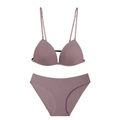 French style seamless rib underwear set with front closure in elegant mauve purple - S / Top And Bottom (W7205) / Purple
