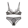 Sexy schwarzes transparentes Lingerie-Set aus Netz mit Herzstickerei und Wellensaum - 70B / Schwarz
