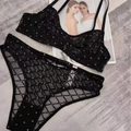 Ensemble de lingerie en dentelle noire style français avec pois dorés et carreaux - M / Noir
