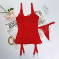 Ensemble lingerie en dentelle rouge vif avec soutien-gorge corset et string - S / Rouge (Sans Bas)