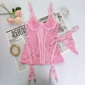 Ensemble de lingerie en dentelle rose avec bustier corset et string sur fond vintage - S / Rose (Sans Bas)