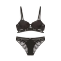Sexy zwarte lingerieset met push-up bh en mesh panelen met gekruiste bandjes - 75B / Zwart
