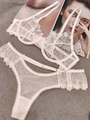 Dessous-Set aus champagnerfarbener Spitze mit Stickerei und Bügel-Unterstützung - S / Weiß