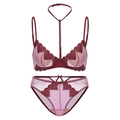 Set lingerie francese bordeaux sexy con ricamo a cuore, reggiseno push up e slip - Top E Pantaloni (Rosso Vino)