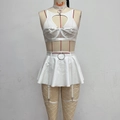 White lace lingerie set featuring heart cutout bra and pleated mini skirt with garters - XS / Top And Bottom / White