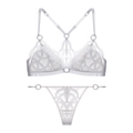 Ensemble de lingerie française en dentelle blanche avec broderie et soutien-gorge triangle - S / Blanc + Thong