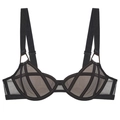 Sujetador sexy de malla transparente negra con tirantes anchos y líneas de soporte curvas - 70A / Tops / Negro