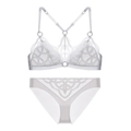 Ensemble lingerie en dentelle blanche avec broderie géométrique et détails en maille - S / Blanc + Culotte