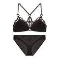 Ensemble lingerie noire avec broderie géométrique et conception multi-bretelles à plat - S / Noir + Culotte