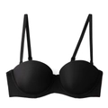 Seamless black demi cup strapless bra with adjustable straps on a plain white background - 70A / Black