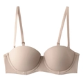 Seamless half-cup push up bra with soft wire in nude color, strapless non-slip design - 70A / Nude
