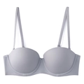 Close-up of light grey seamless bra featuring soft smooth fabric and adjustable straps - Gray